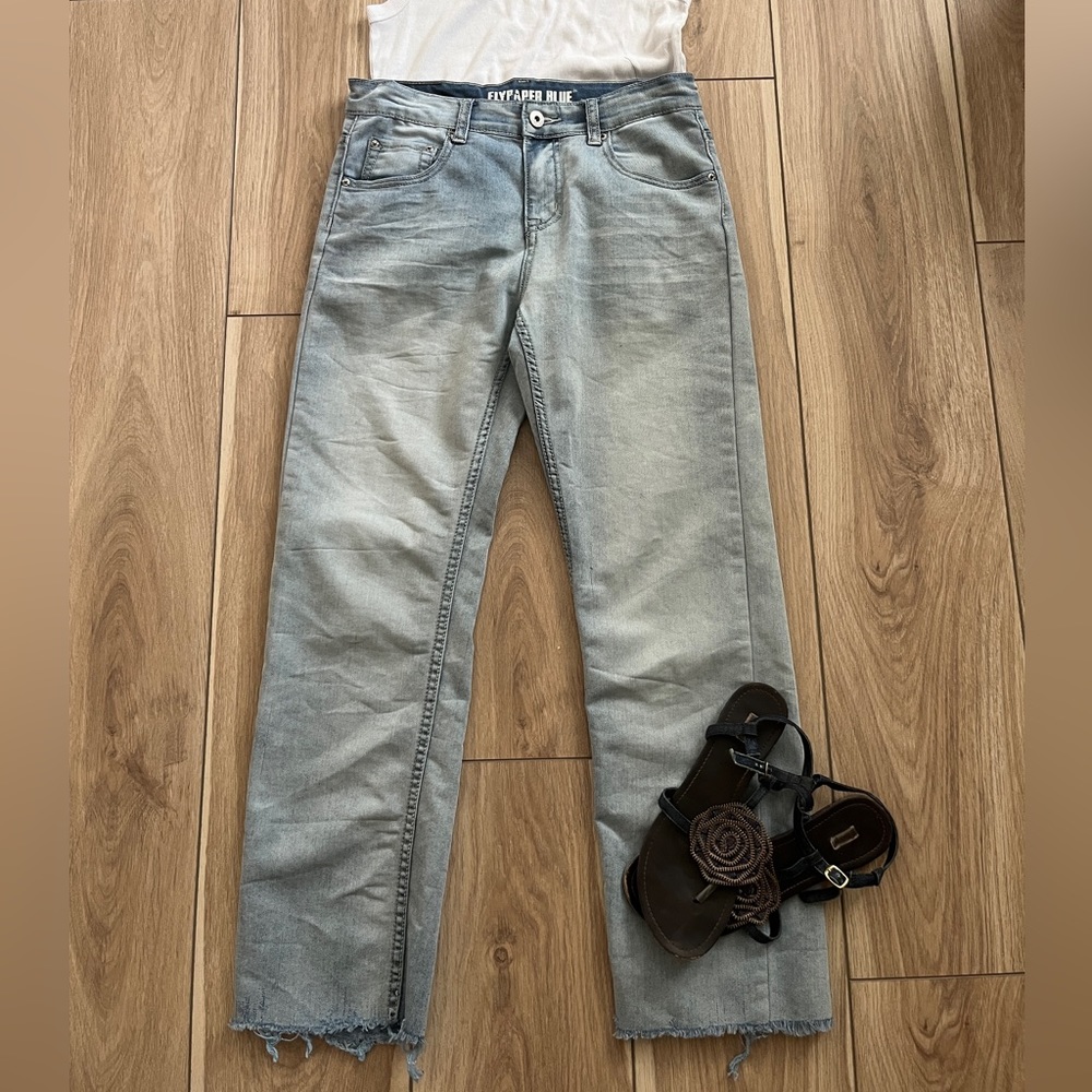 Flypaper Blue🦩 Distressed Denim Jeans Lt blue faded Sz: Girls 16 straight